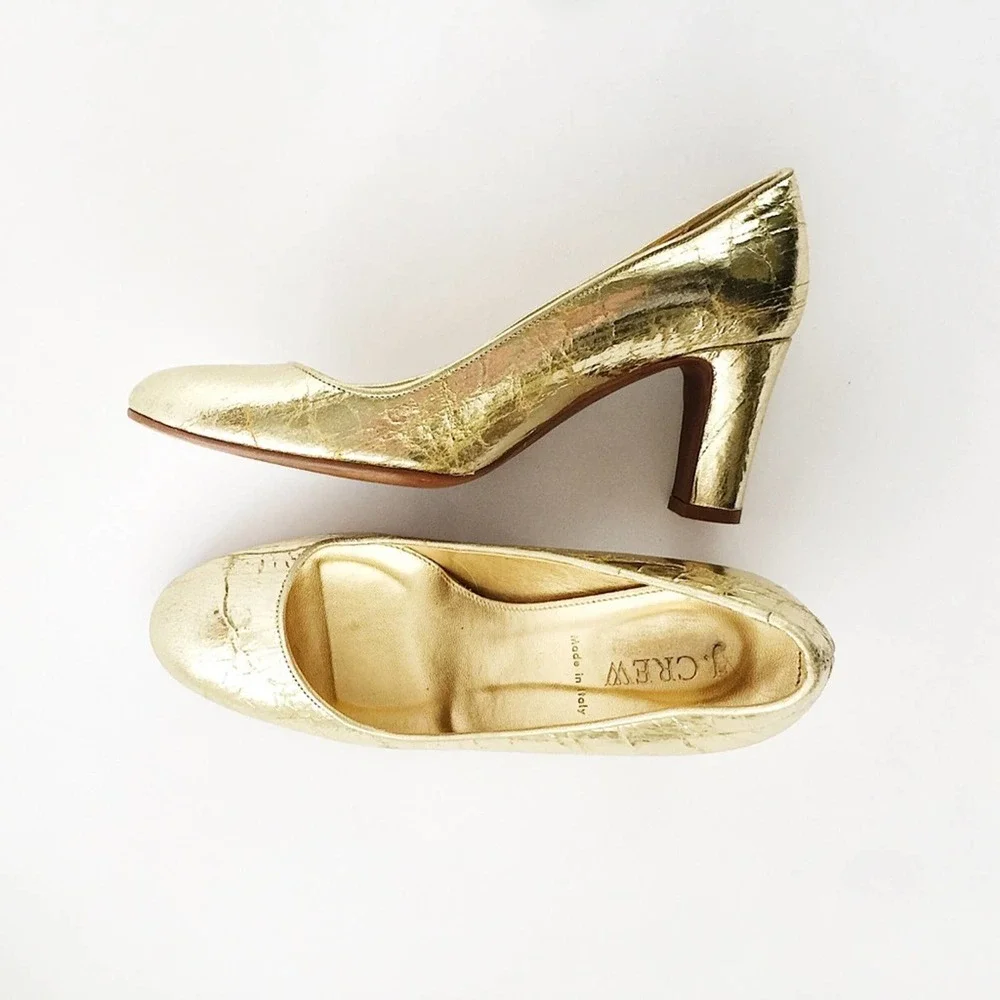 J. Crew Metallic Distressed Gold Pumps Heels 7